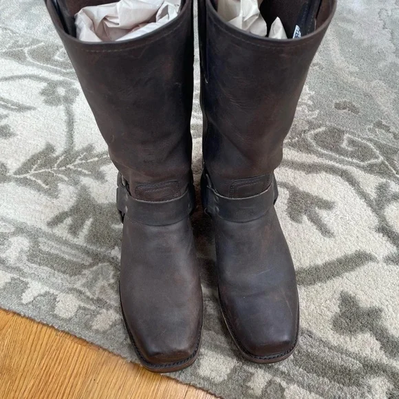 Frye Rugged Brown Leather Harness Biker Boots